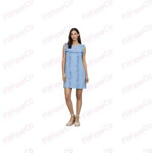 Zara Woman Lyocell Denim Ruffle Shift Dress Light Blue XS